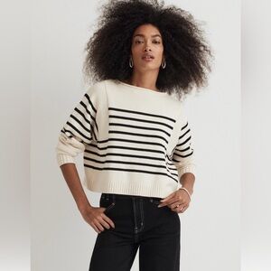 Madewell Rolled-Neck Cream and Black Striped Boatneck Sweater Medium EUC